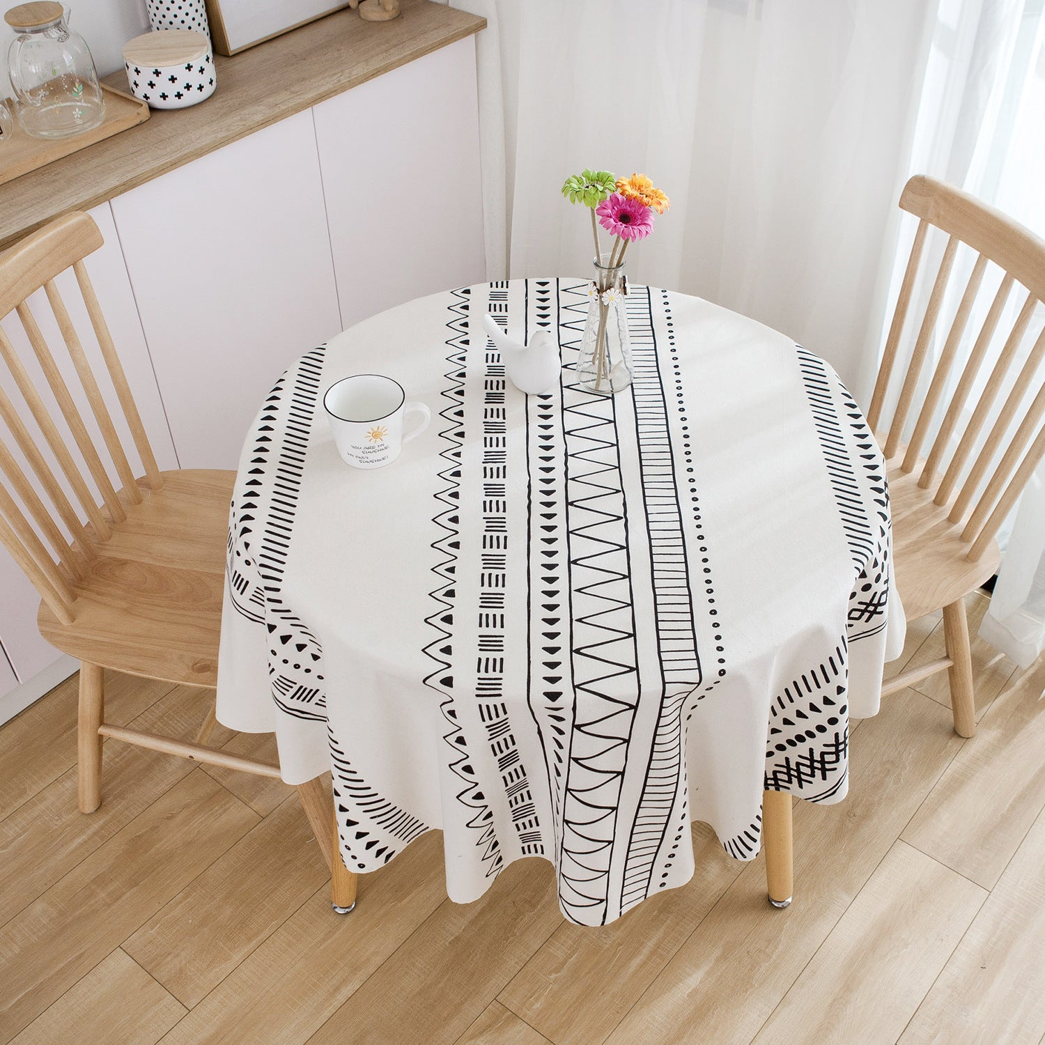 Sketch Flower Printed Cotton Linen Table Cloth