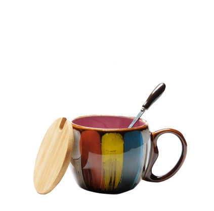 Tasse créative en céramique pour lait, eau, café, petit-déjeuner, tasse de couple, avec couvercle et cuillère