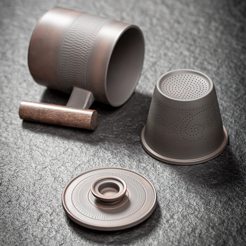 Mug en poterie violette, tasse à café et à lait en céramique avec couvercle, filtre domestique