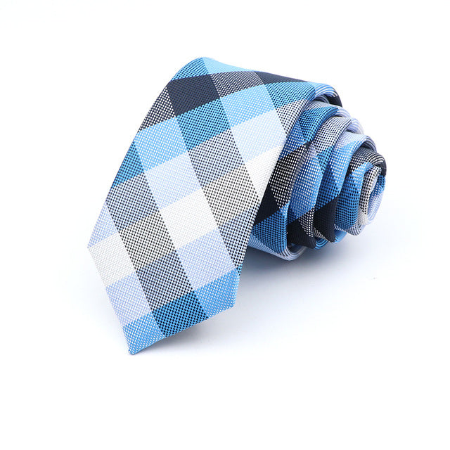 Cravate décontractée 6cm pour hommes, cravate fine en polyester à carreaux