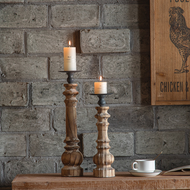 American Retro Solid Wood Wrought Iron Candle Holder Ornaments