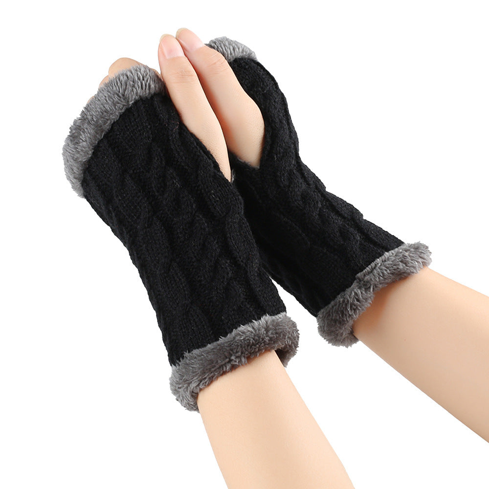 Gants en peluche d'hiver, tricot torsadé, mitaines sans doigts en polaire pour femmes, gants en laine épaisse et chaude