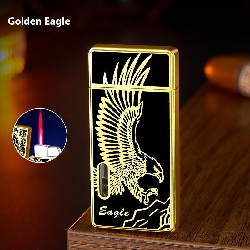 See-through Transom Red Flame Gas Lighters Metal Windproof
