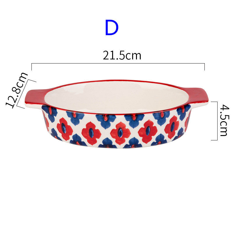 European Creative Binaural Baking Pan Ceramic Baking Oven Oval Baked Rice Pan
