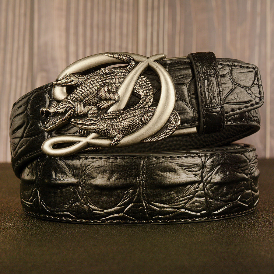 Ceinture en cuir double pour homme avec boucle automatique
