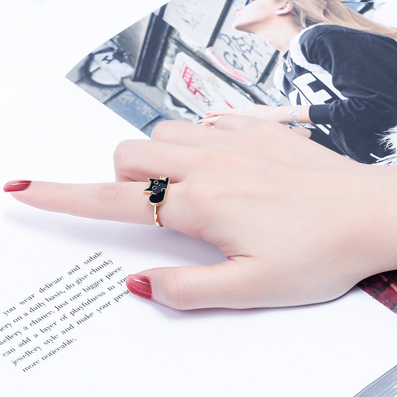Cartoon black cat sterling silver ring