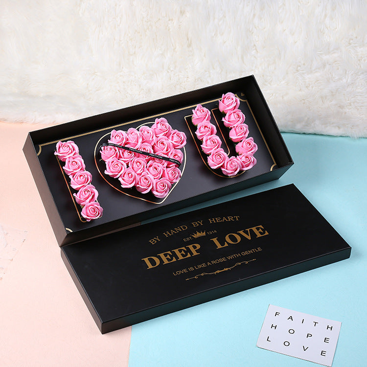 Boîte Cadeau Fleur de Savon Cœur "Je T'aime" Cadeau de Noël Saint-Valentin