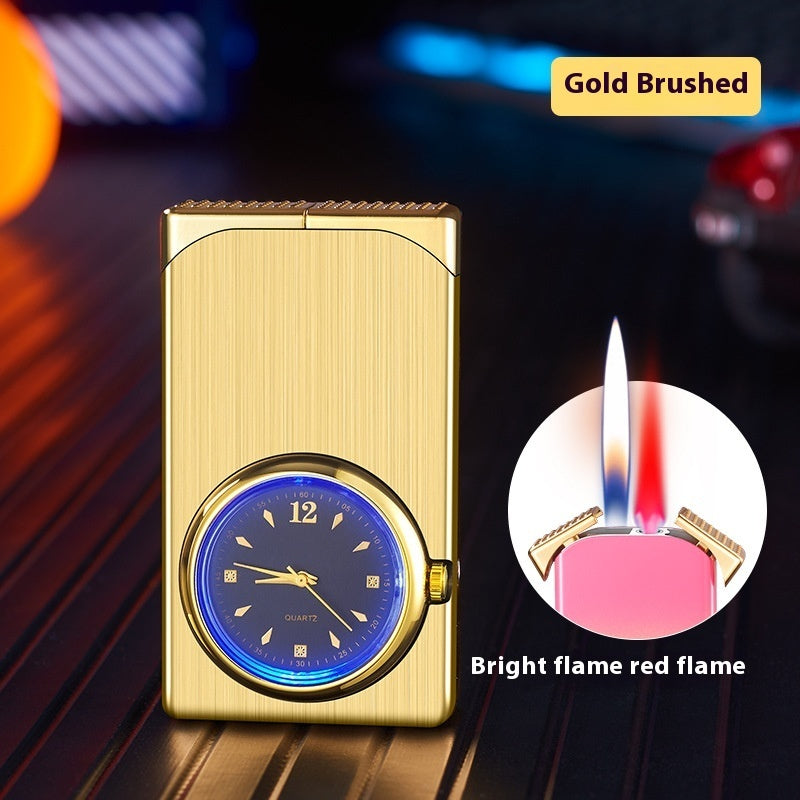 Windproof Double Flame Creative Quartz Real Dial Straight Open Flame Double Flame Gas Lighters Cross-border