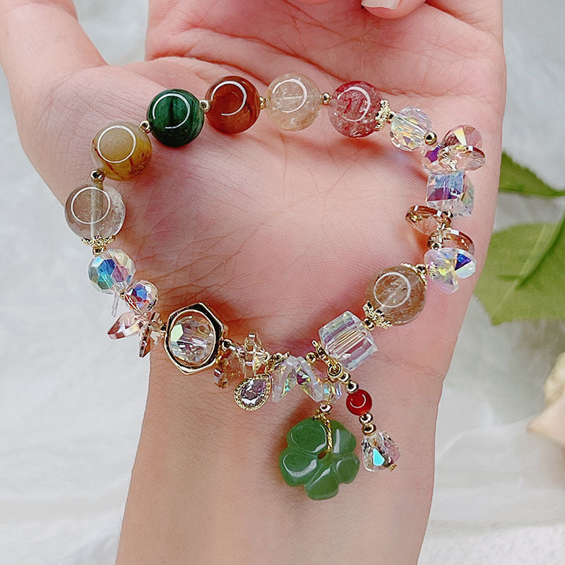 Colored Hair Crystal Bracelet Women's Retro Ethnic Green Aventurine