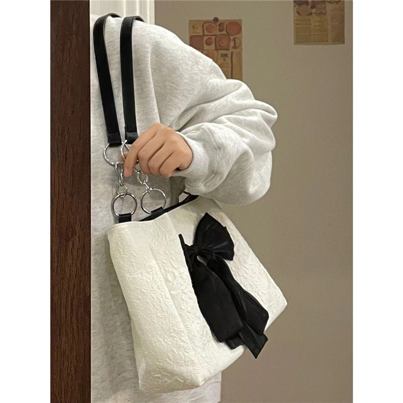 Sac à bandoulière en toile grande capacité Bow Tote