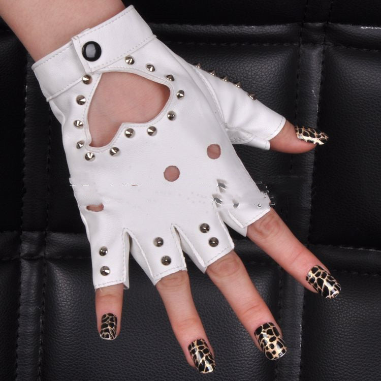 Women's Half Palm PU Leather Gloves Fashion Hollow
