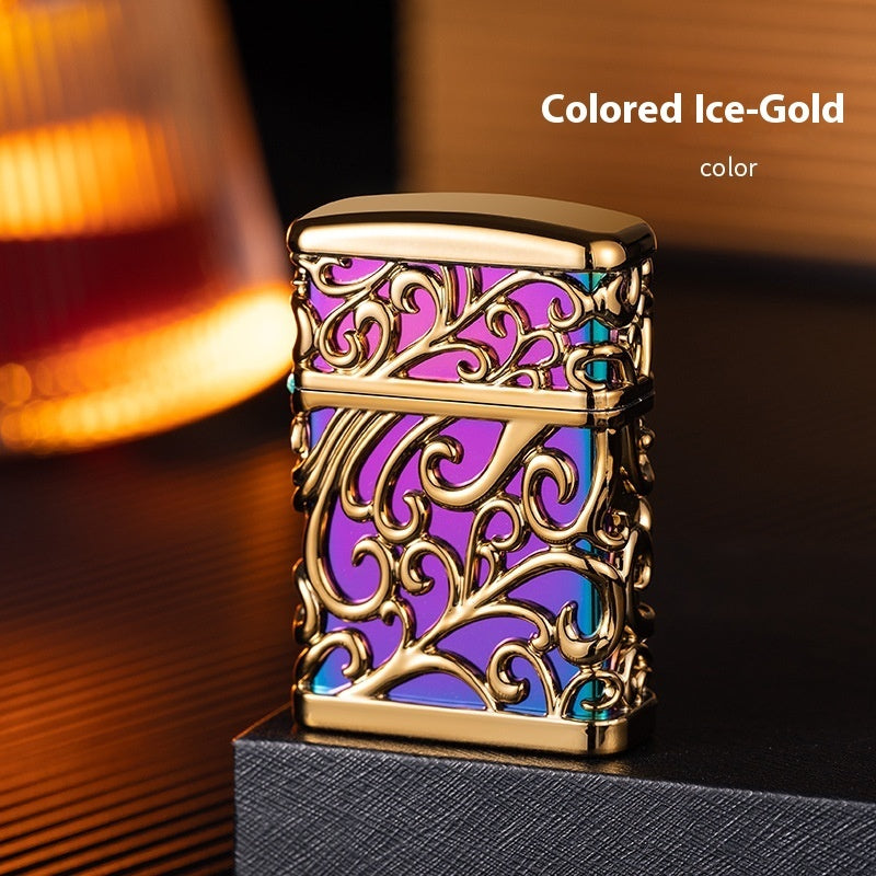 Creative Personality Gold Hollow Windproof Straight Punch Gas Lighters