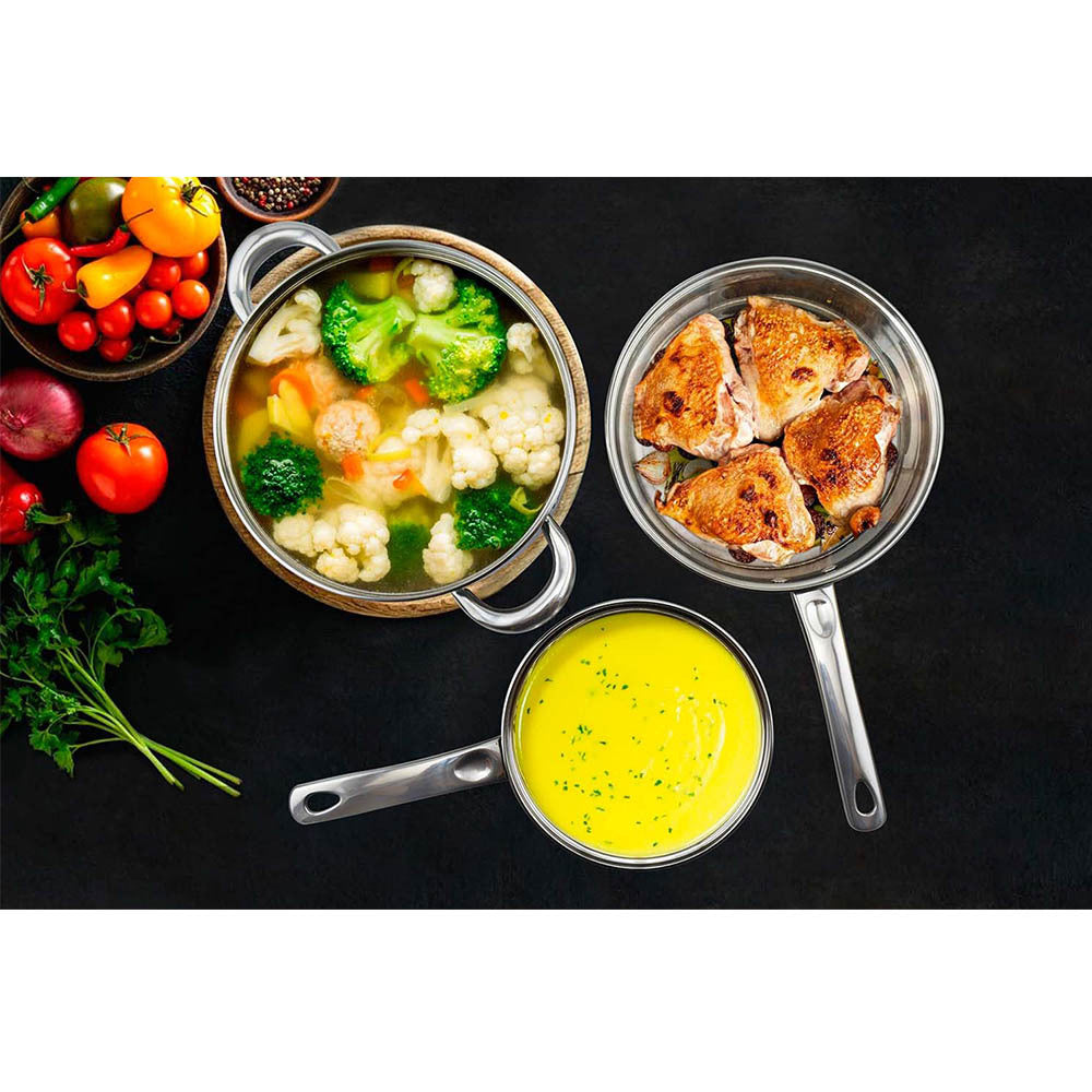 Batterie de cuisine en acier inoxydable antiadhésive avec couvercles