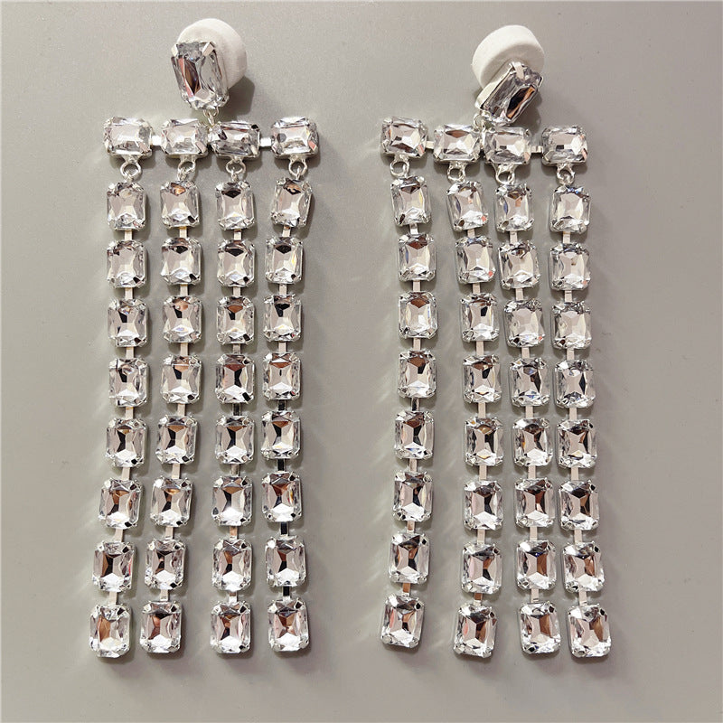 New Exaggerated Long Fringe Rhinestone Sparkling Earrings