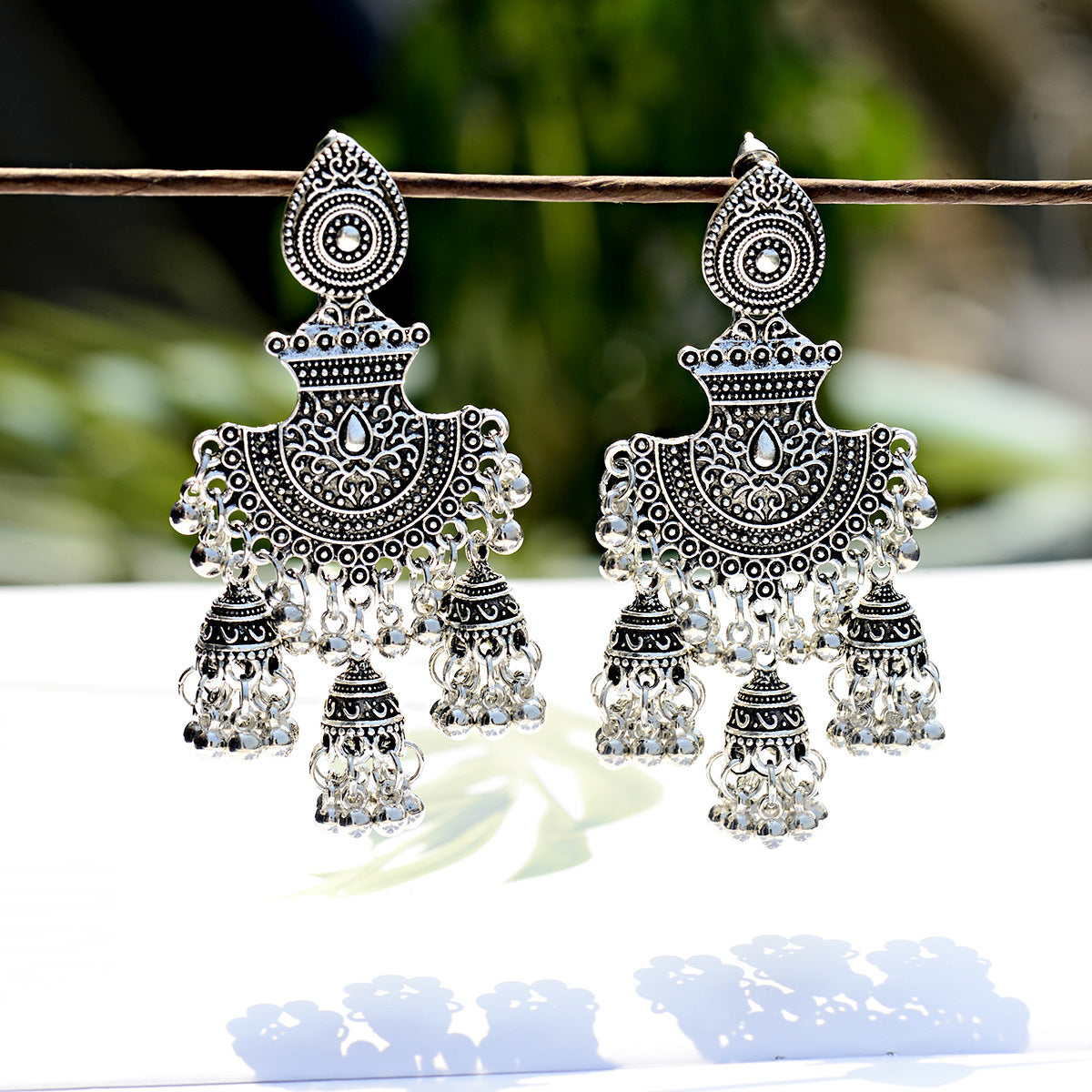 Fan-shaped Retro Ethnic Style Earrings Tassel Hollow
