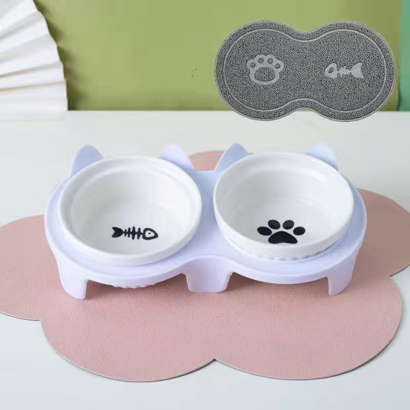 Gamelle pour Chat en Céramique, Double Gamelle, Gamelle d'Eau, Gamelle Oblique Surélevée, Fournitures pour Animaux de Compagnie