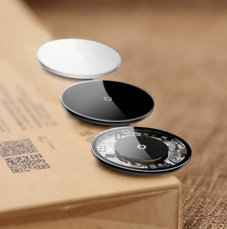 Chargeur sans fil minimaliste Ultra-mince Portable Verre Transparent Recharge rapide pour téléphone portable sans fil