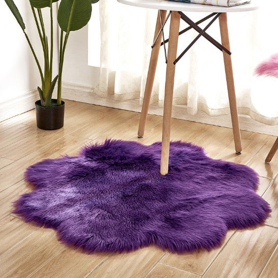 Tapis en Laine Artificielle, Forme Florale, en Peau de Mouton, Poilu, Faux Tapis, Coussin de Siège en Fourrure, Chaud, Tapetes, Tapis de Sol, Tapis Doux