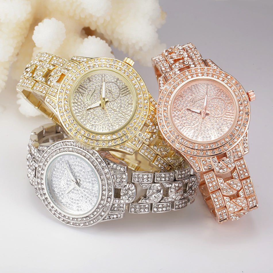 Montre Geneva en alliage entièrement serti de diamants, tendance mode