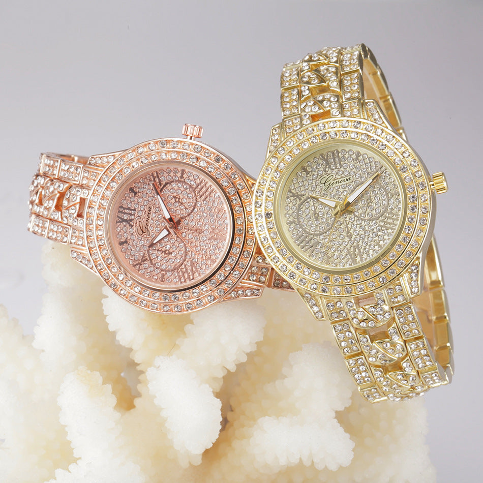 Montre Geneva en alliage entièrement serti de diamants, tendance mode