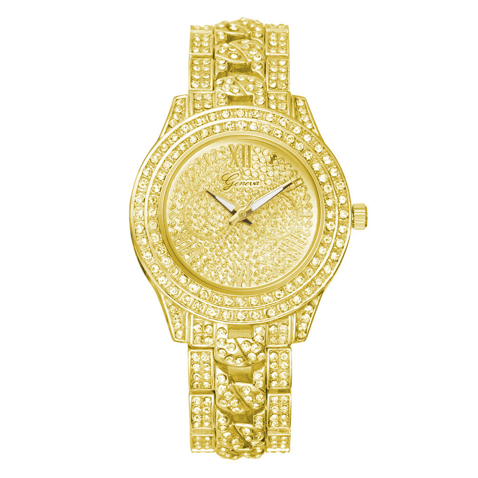 Montre Geneva en alliage entièrement serti de diamants, tendance mode