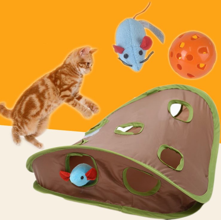 Jouet interactif pour chat en forme de puzzle pour animaux de compagnie, clochette à neuf trous, balle, cachette et chenil pour chat.