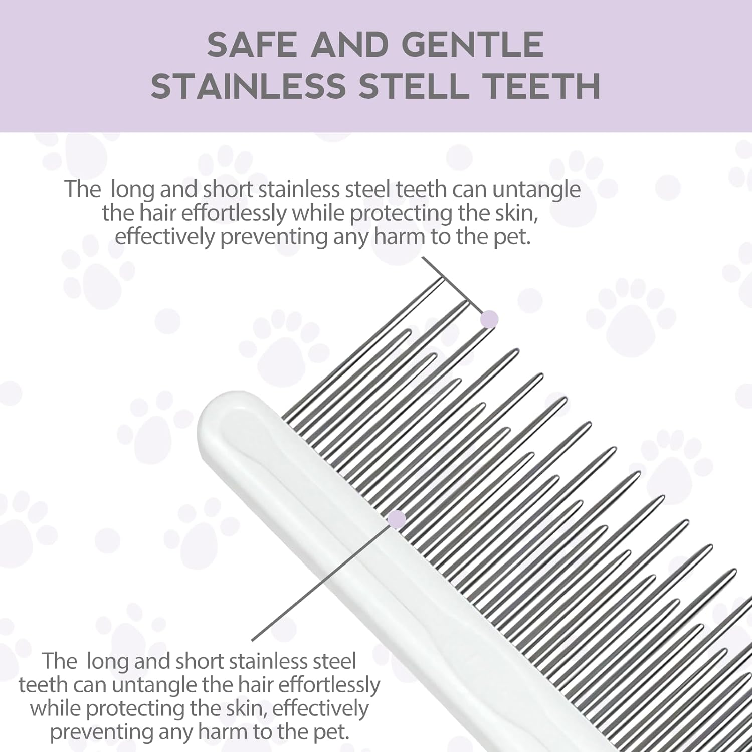 Detangling Pet Comb For Dog Cat Grooming Comb With Long Short Stainless Steel Teeth Safely Remove Knots Tangles For Healthy Shiny Coat Gentle Effective Detangling Tool For Pet Hair