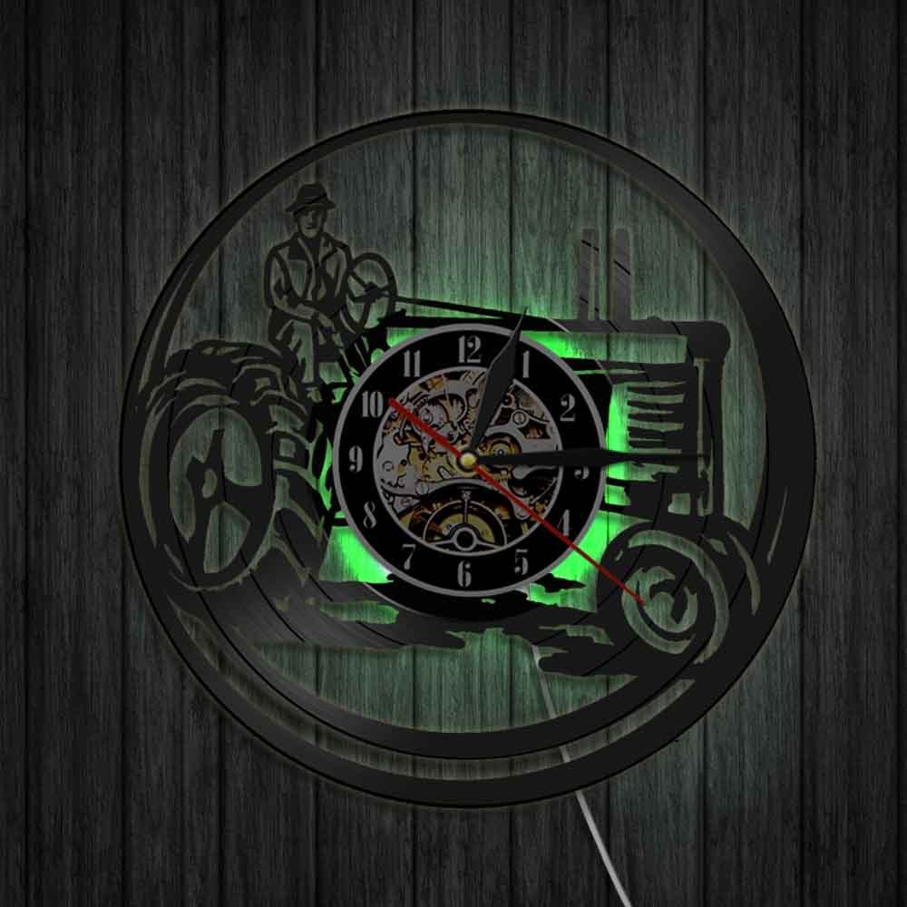 Creative old tractor harvester vinyl record wall clock