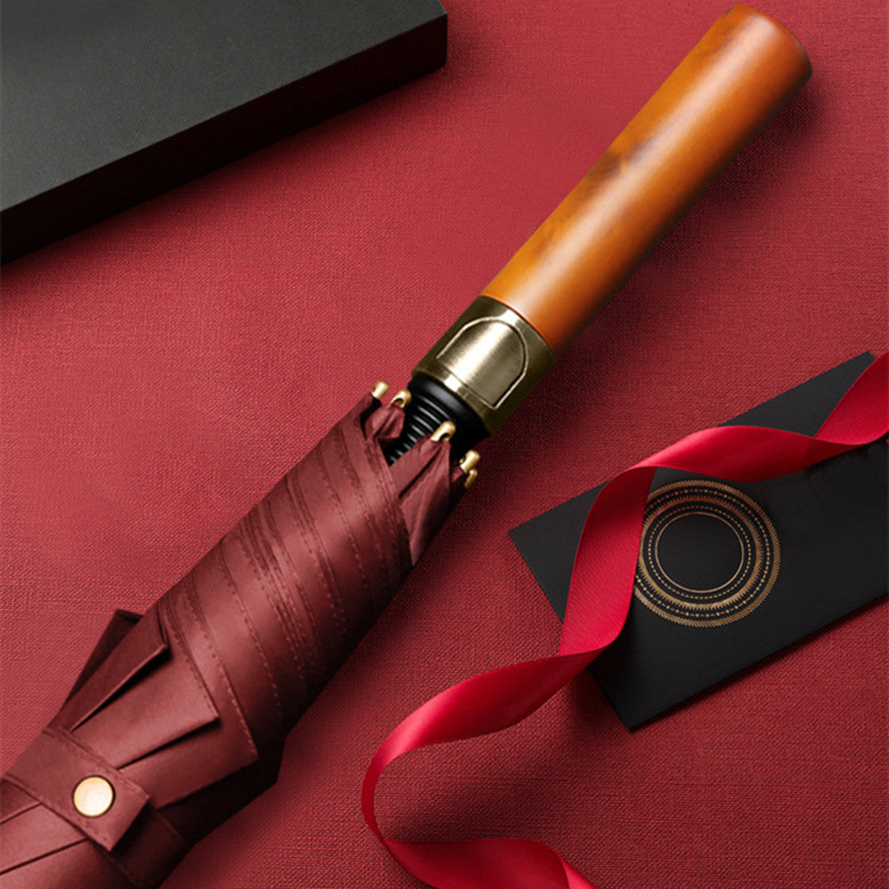 8 Bone Automatic Wooden Handle Umbrella Long Handle Straight Pole