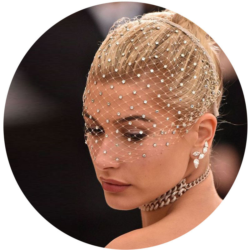 Bridal Veil Hairband Decoration Encryption Rhinestone-encrusted Diamond Mesh Headband