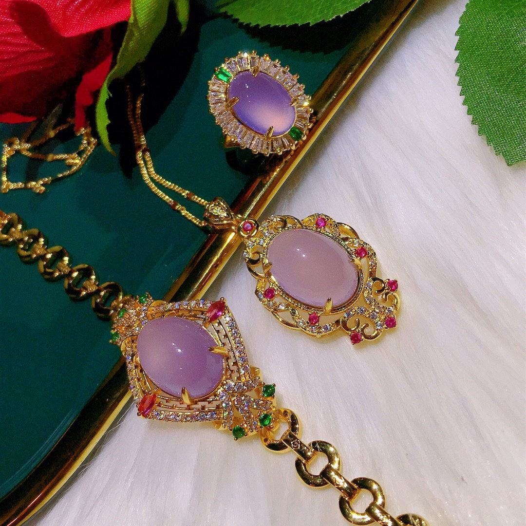 Parure de bijoux en calcédoine naturelle en poudre