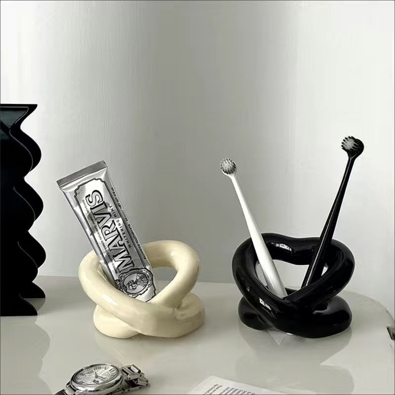 Ins Ceramic Toothbrush Holder Couple Bathroom Toothpaste Toothbrush Decorative Storage Rack