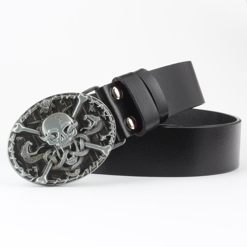 Ceinture de décoration tête de mort en cuir pur