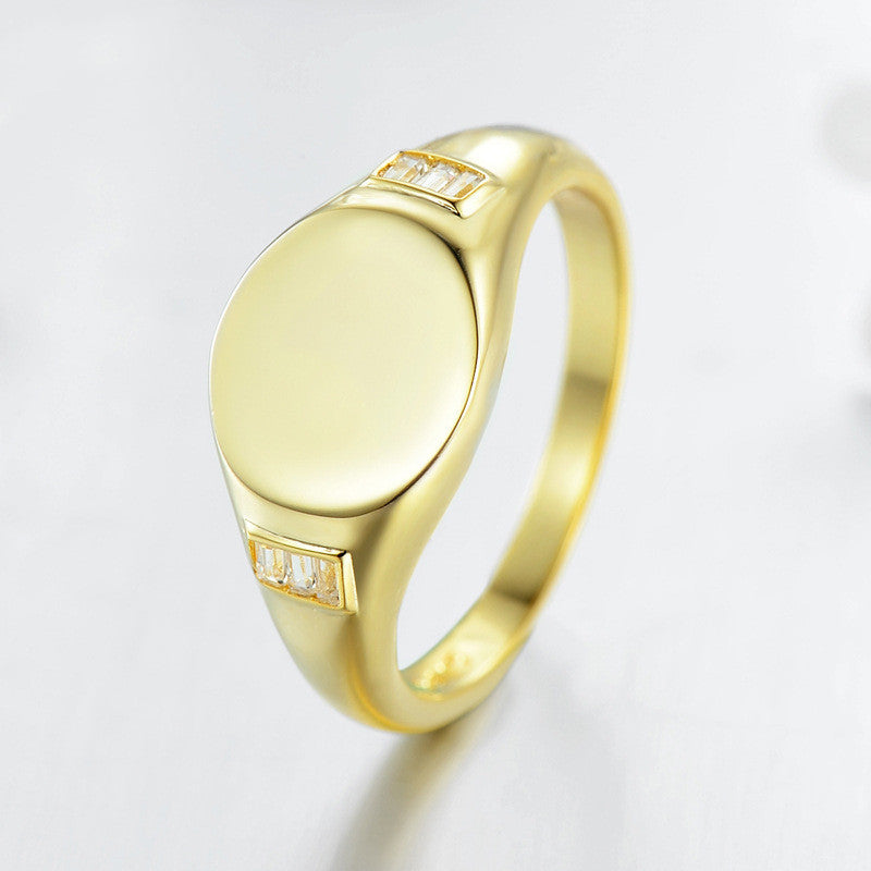 Fashion Round Center Glossy Sterling Silver Ring