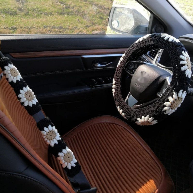Car Interior Hand-crocheted Flower Steering Wheel Warm Non-slip Cover
