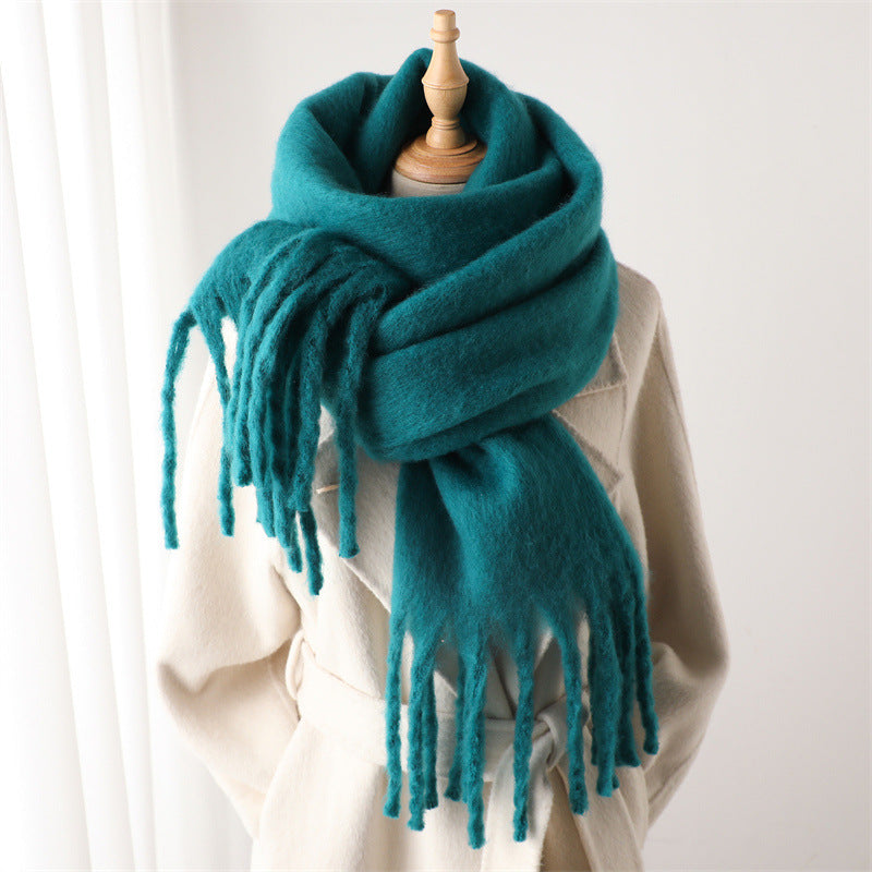 Versatile Winter Thermal Scarf With Extended Tassels