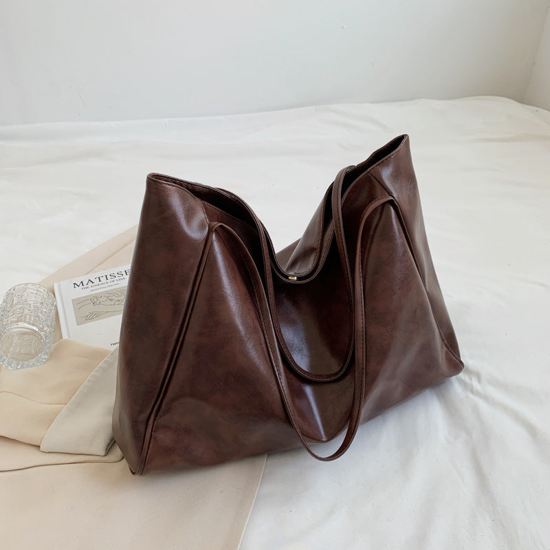 Sac fourre-tout rétro à grande capacité et finition brillante pour les trajets quotidiens