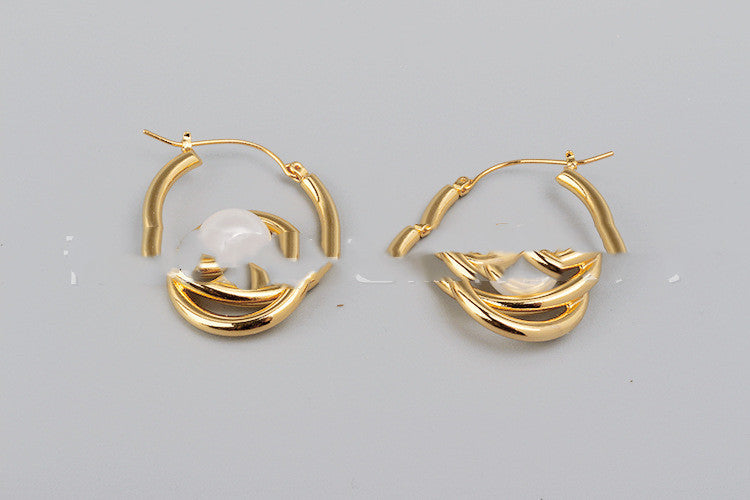 Trendy Quality Golden Pearl Cross Double Circle Earrings For Women