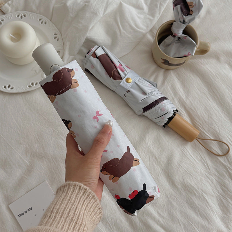 Cartoon Foldable And Portable Vinyl Rain Or Shine Dual-use Umbrella