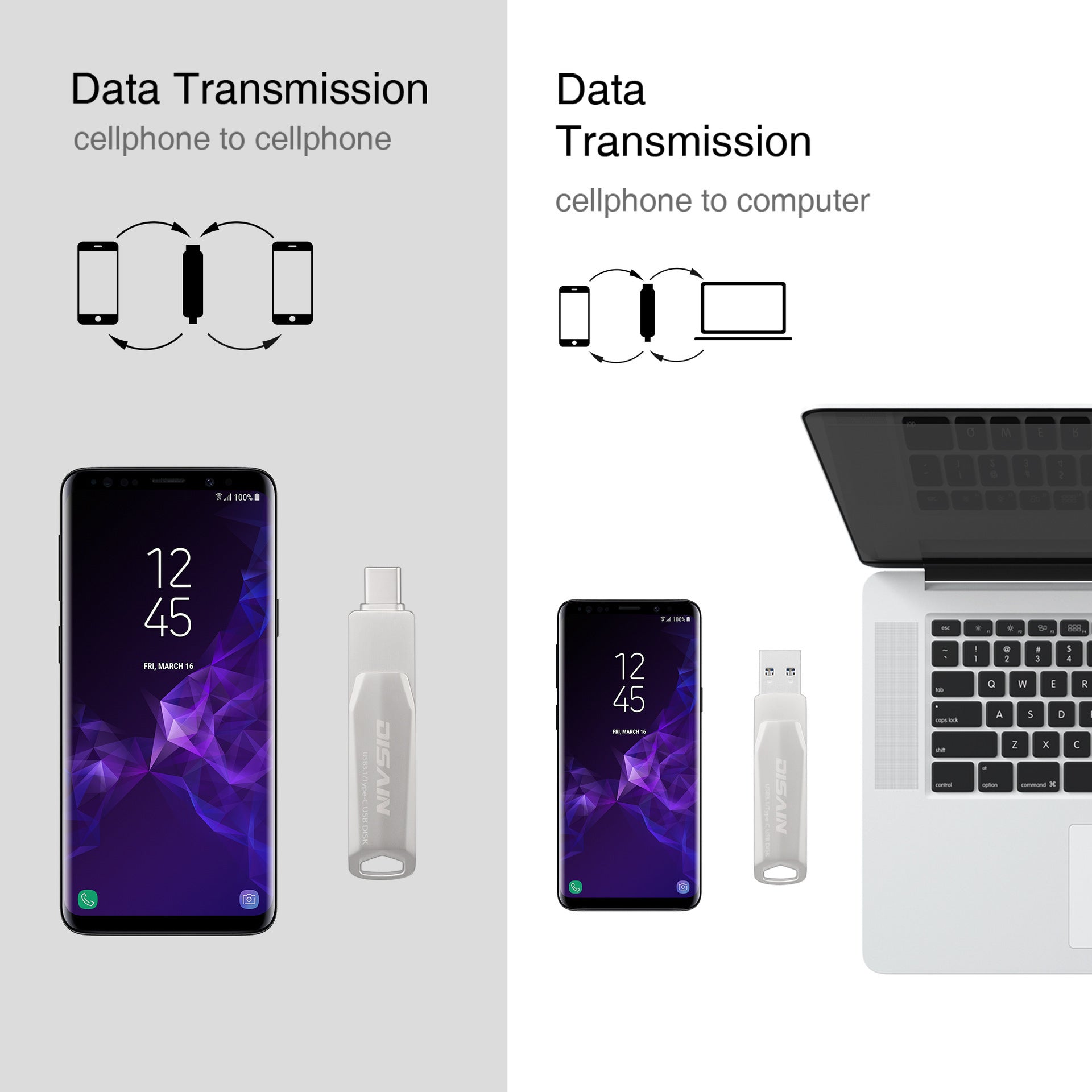 Clé USB rotative en métal Type-C pour mobile