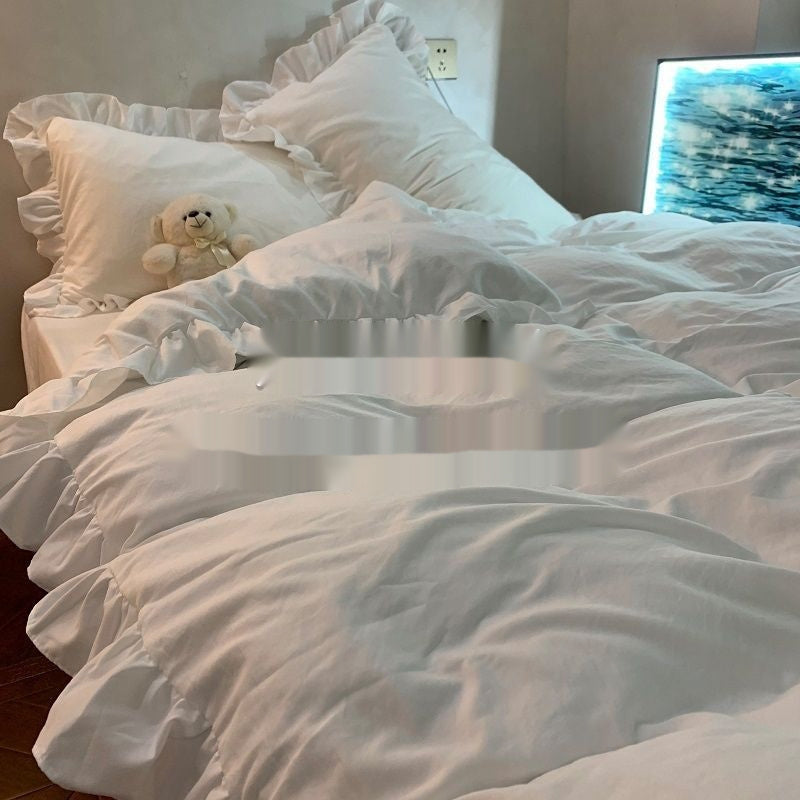 Quilt Cover Washed Cotton Four-piece Set Mori Style Bedding Solid Color Bed Sheet