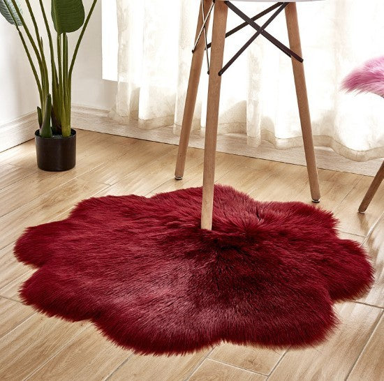 Tapis en Laine Artificielle, Forme Florale, en Peau de Mouton, Poilu, Faux Tapis, Coussin de Siège en Fourrure, Chaud, Tapetes, Tapis de Sol, Tapis Doux