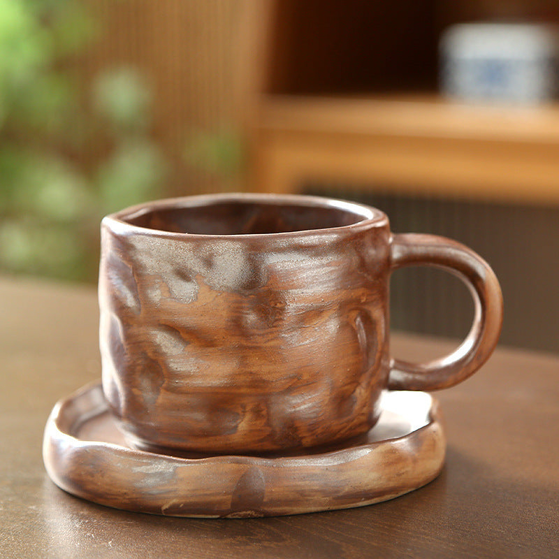 Stoneware Medieval Ceramic Simple Retro Coffee Cup And Saucer Suit