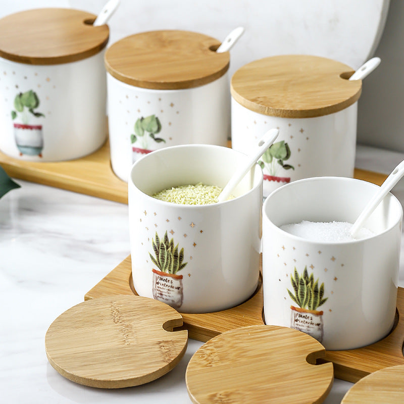 Three-piece Ceramic Seasoning Jar With Lid
