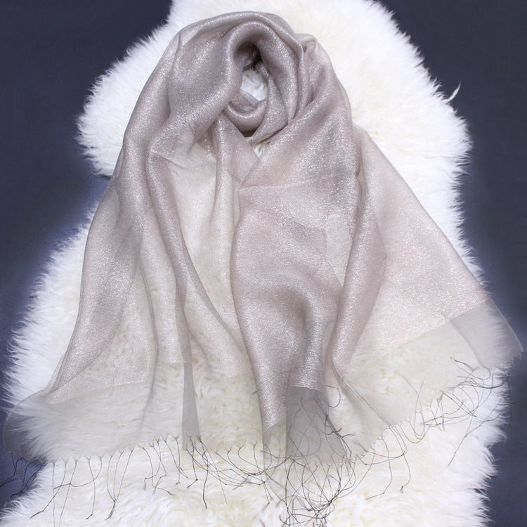 Foulard en Soie Élégant Double Couche de Soie pour Femme, Tendance et Haut de Gamme