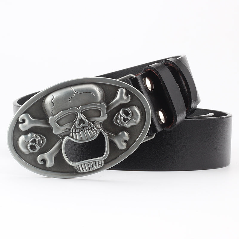 Ceinture de décoration tête de mort en cuir pur