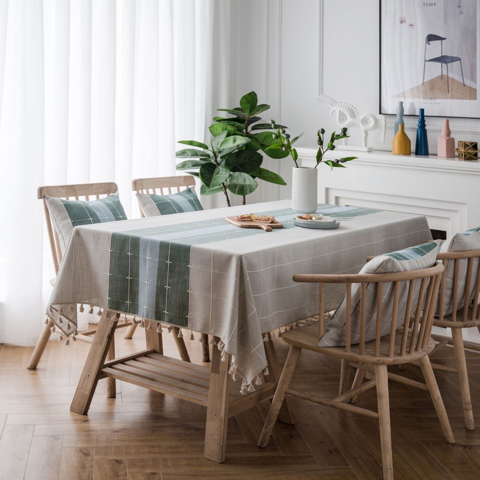 Nappe anti-brûlure à houppes en imitation coton et lin