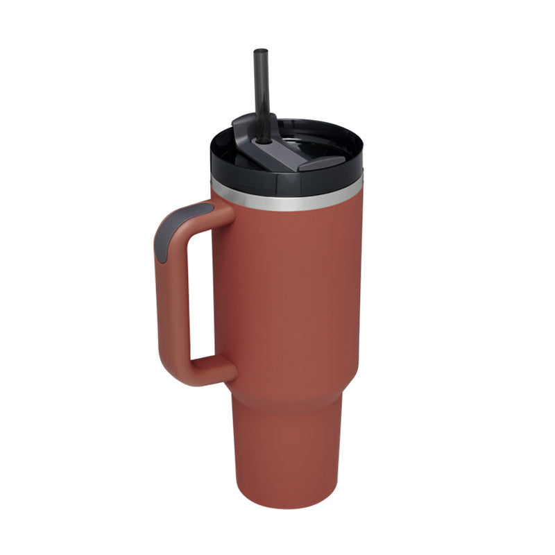 Gobelet isotherme 1,2 L avec poignée et paille, en acier inoxydable, anti-déversement, tasse à café isotherme sous vide avec couvercle, mug conique, cadeaux pour la Saint-Valentin, convient pour la voiture, la salle de sport, le bureau, les voyages