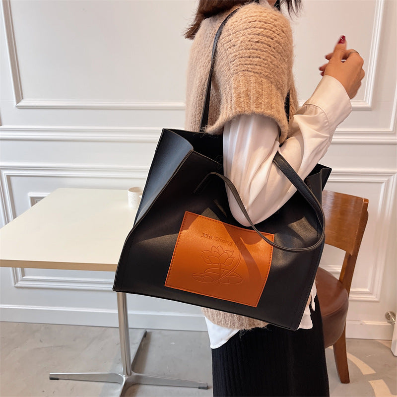 Contrast Color Tote Bag Large Capacity Casual Temperament