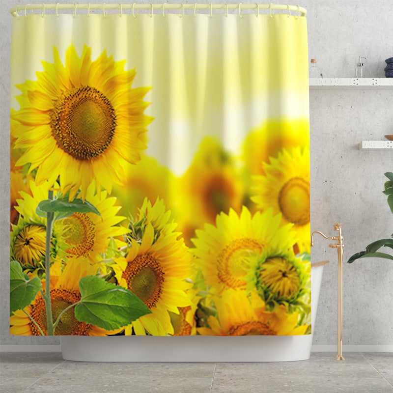 Sunflower Printed Shower Curtain Floor Mat Four-Piece Set